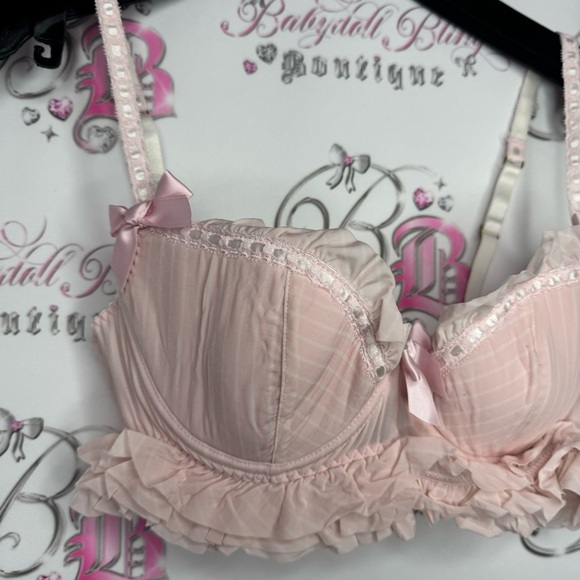 La senza bra love ruffle frilly bows ribbon 🎀 pink white striped tiered babydoll - Picture 4 of 14